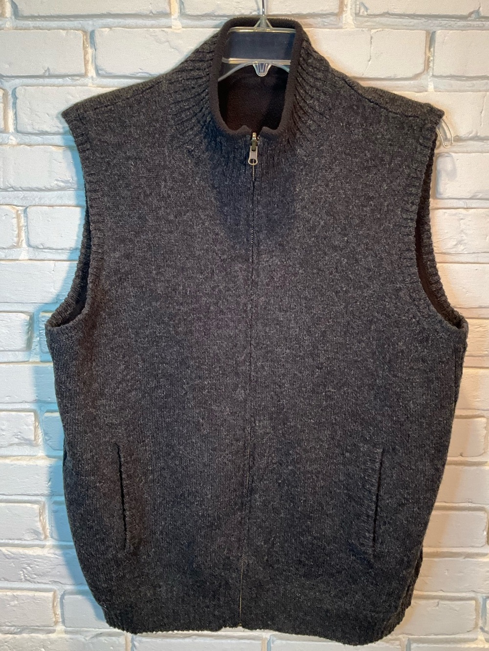 Pendleton Sweater Vest Mens XL dark gray Wool Reversible Fleece Full Zip